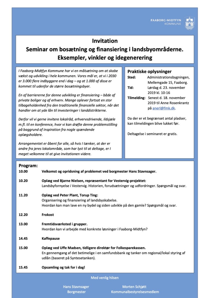 Invitation til seminar om bosætning og finansiering i landområderne